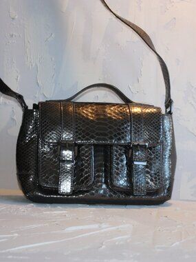 Michael Kors Gunmetal Python-Embossed Leather Shoulder Bag